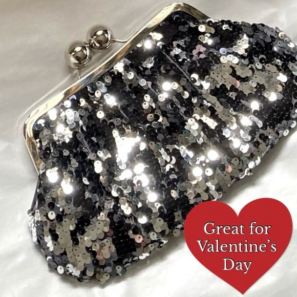 Handbags - Vintage Black and Silver Sequin Bag with Chain Strap